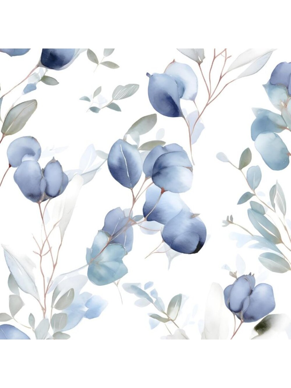 Watercolor Floral Peel and Stick Wallpaper, Blue & White, 17.5" x 393" Roll